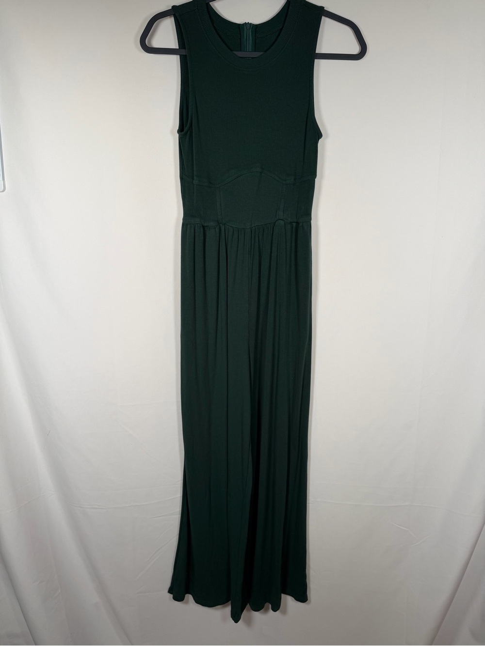 Dark Green Ribbed Wide Leg Jumpsuit